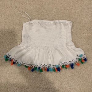 White shein crop top with tassels